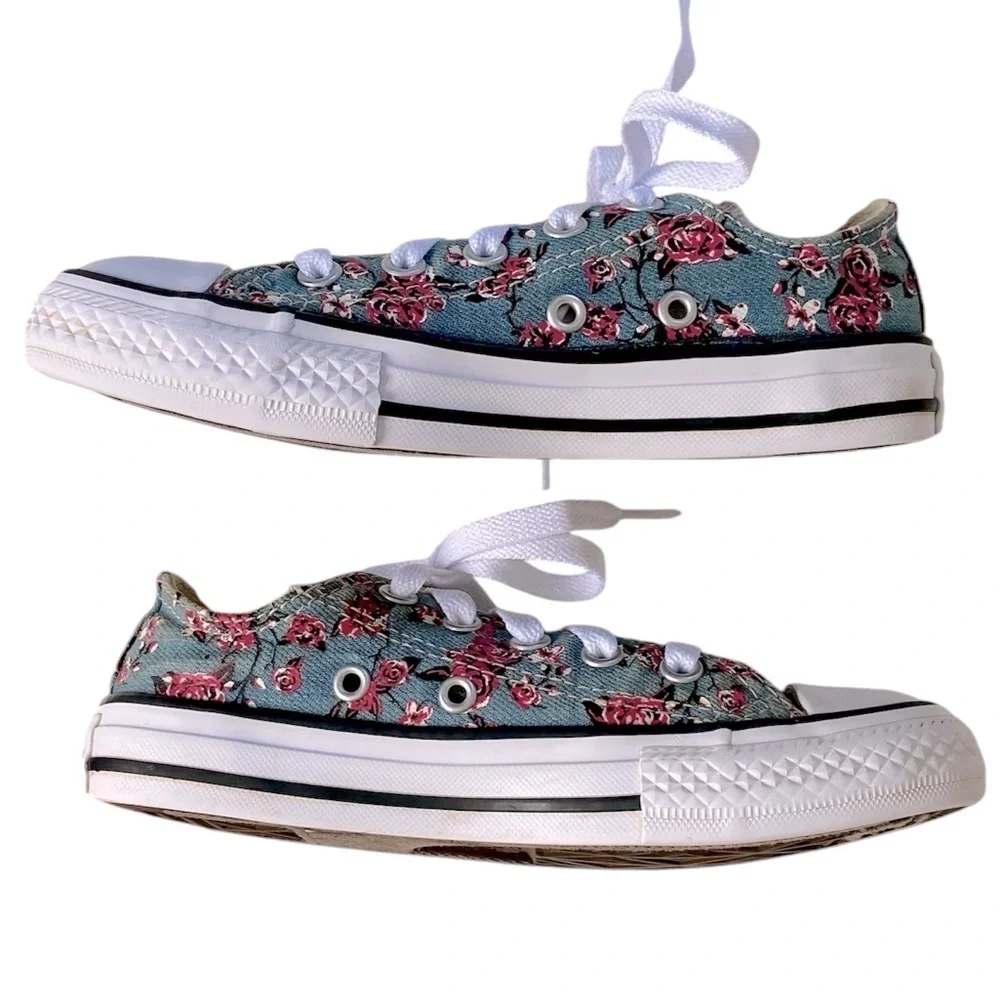 CONVERSE ALL STAR Sneakers Chuck Taylor Lace up Blue Pink Floral Youth Size 12